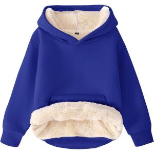 imageFlygo Unisex Boys Girls Fleece Lined Sherpa Hoodie Kids Warm Winter Hoodies Pullover Hooded Sweatshirt Sweater 413YRoyal Blue