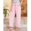 imageFlygo Womens Striped Lounge Pants Y2K Long Cotton Ruffle Boxer Bottoms Comfy Drawstring Elastic Waist Pj Pants with PocketsPink