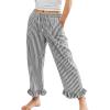 imageFlygo Womens Striped Lounge Pants Y2K Long Cotton Ruffle Boxer Bottoms Comfy Drawstring Elastic Waist Pj Pants with PocketsBlack