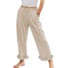 imageFlygo Womens Striped Lounge Pants Y2K Long Cotton Ruffle Boxer Bottoms Comfy Drawstring Elastic Waist Pj Pants with PocketsKhaki