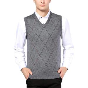imageFlygo Mens Classic Pullover Argyle Vest SweaterGrey