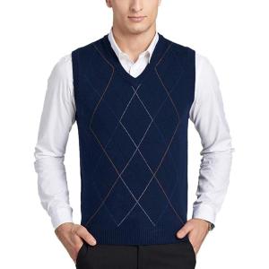 imageFlygo Mens Classic Pullover Argyle Vest SweaterNavy