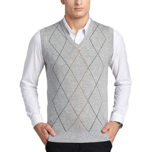 imageFlygo Mens Classic Pullover Argyle Vest SweaterWhite