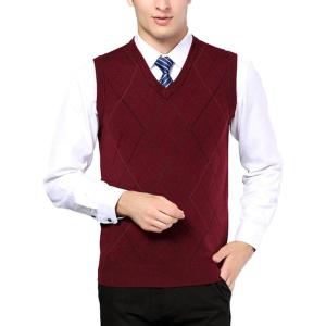 imageFlygo Mens Classic Pullover Argyle Vest SweaterWine Red