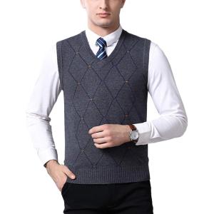 imageFlygo Mens Lightweight Slim Fit Argyle Pullover Goft Vest Knit VNeck SweaterDark Grey