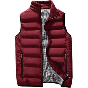 imageFlygo Mens Lightweight Warm Down Quilted Puffer VestWine Red