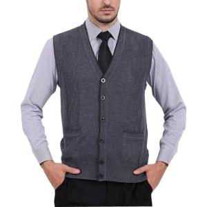 imageFlygo Mens VNeck Button Down Cashmere Wool Blend Vest Knitwear Sweater WaistcoatDark Grey
