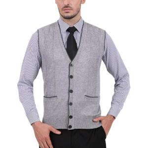 imageFlygo Mens VNeck Button Down Cashmere Wool Blend Vest Knitwear Sweater WaistcoatLight Grey
