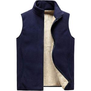 imageFlygo Mens Winter Warm Outdoor Sleeveless Stand Collar Zipper Fleece Lined Vest OutwearNavy