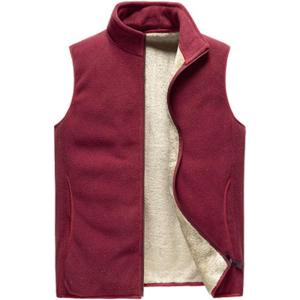imageFlygo Mens Winter Warm Outdoor Sleeveless Stand Collar Zipper Fleece Lined Vest OutwearRed