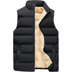 imageFlygo Mens Winter Warm Padded Puffer Vest Outdoor Fleece Lined Sleeveless JacketBlack