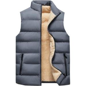 imageFlygo Mens Winter Warm Padded Puffer Vest Outdoor Fleece Lined Sleeveless JacketGrey