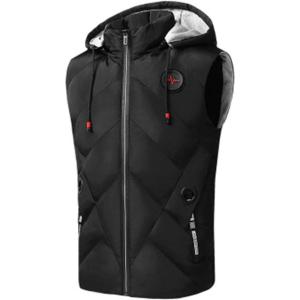 imageFlygo Mens Zip Hoodies Winter Waistcoat Jacket Sleeveless Quilted Padding Puffer Vest with Removable HoodedBlack