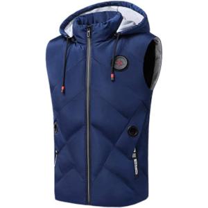 imageFlygo Mens Zip Hoodies Winter Waistcoat Jacket Sleeveless Quilted Padding Puffer Vest with Removable HoodedBlue