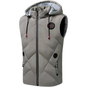 imageFlygo Mens Zip Hoodies Winter Waistcoat Jacket Sleeveless Quilted Padding Puffer Vest with Removable HoodedKhaki