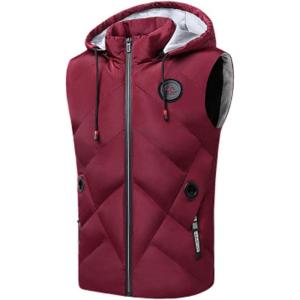 imageFlygo Mens Zip Hoodies Winter Waistcoat Jacket Sleeveless Quilted Padding Puffer Vest with Removable HoodedWine Red