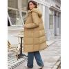 imageFlygo Long Winter Coats for Women Hooded Puffer Coat Jackets Thickened Midi Long Sleeve Zip Down Parka OuterwearCamel