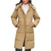 imageFlygo Long Winter Coats for Women Hooded Puffer Coat Jackets Thickened Midi Long Sleeve Zip Down Parka OuterwearCamel