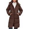 imageFlygo Long Winter Coats for Women Hooded Puffer Coat Jackets Thickened Midi Long Sleeve Zip Down Parka OuterwearCocoa Brown