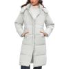 imageFlygo Long Winter Coats for Women Hooded Puffer Coat Jackets Thickened Midi Long Sleeve Zip Down Parka OuterwearLight Grey