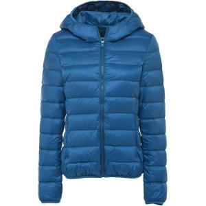 imageFlygo Womens Lightweight Hooded Down Jacket Water Resistance Puffer CoatDark Blue