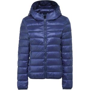 imageFlygo Womens Lightweight Hooded Down Jacket Water Resistance Puffer CoatDenim Blue