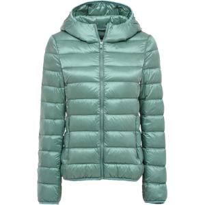 imageFlygo Womens Lightweight Hooded Down Jacket Water Resistance Puffer CoatGreen