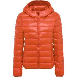 imageFlygo Womens Lightweight Hooded Down Jacket Water Resistance Puffer CoatOrange