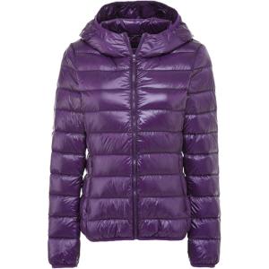 imageFlygo Womens Lightweight Hooded Down Jacket Water Resistance Puffer CoatPurple