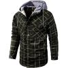 imageFlygo Mens Outdoor Casual Fleece Sherpa Lined Flannel Hooded Plaid Shirt JacketGreenPlaidM
