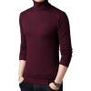 imageFlygo Mens Slim Fit Basic Turtleneck High Neck Pullover Sweater TopsWine Red