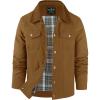 imageFlygo Mens Flannel Lined Shirt Jacket Cotton Corduroy Turndown Collar Snap Button Rugged Cargo Trucker Jacket with MultiPocketsBrownXL