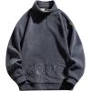 imageFlygo Mens Fleece Sweatshirt Sherpa Lined Oversized Half Zip Pullover Sweatshirts TopsGrey