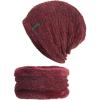 imageFlygo Mens Winter Fleece Lined Beanie Hat Scarf Set 2 Piece Skull Cap Neck WarmerWine Red