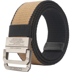 imageFlygo Mens Canvas Web Belt Double DRing Buckle Tactical Military Webbing BeltKhaki