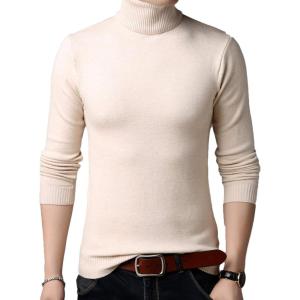 imageFlygo Mens Slim Fit Basic Turtleneck High Neck Pullover Sweater TopsBeige