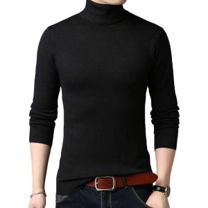 imageFlygo Mens Slim Fit Basic Turtleneck High Neck Pullover Sweater TopsBlack