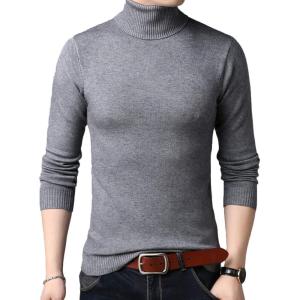 imageFlygo Mens Slim Fit Basic Turtleneck High Neck Pullover Sweater TopsDark Grey