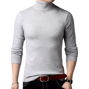 imageFlygo Mens Slim Fit Basic Turtleneck High Neck Pullover Sweater TopsLight Grey