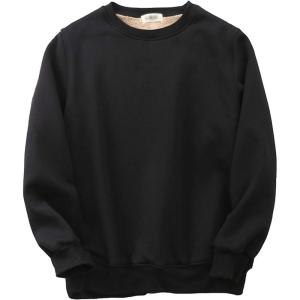 imageFlygo Mens Warm Crewneck Fleece Sweatshirt Sherpa Lined Pullover TopsBlack