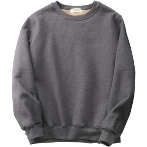 imageFlygo Mens Warm Crewneck Fleece Sweatshirt Sherpa Lined Pullover TopsDark Grey
