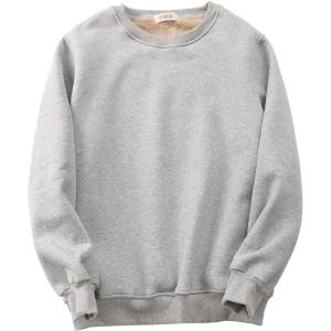 imageFlygo Mens Warm Crewneck Fleece Sweatshirt Sherpa Lined Pullover TopsLight Grey