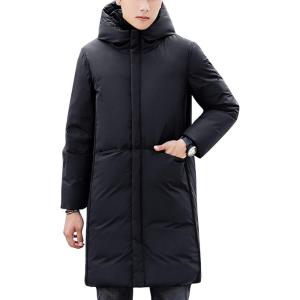 imageFlygo Mens Winter Coats Hooded Mid Long Quilted Puffer Down Jacket CoatBlack
