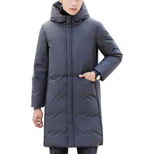 imageFlygo Mens Winter Coats Hooded Mid Long Quilted Puffer Down Jacket CoatGrey