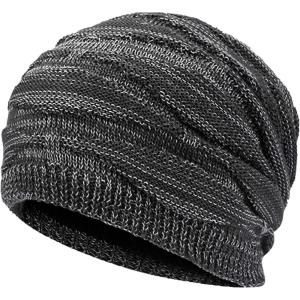 imageFlygo Mens Winter Warm Fleece Lined Knit Beanie Hat Slouchy Thick Skull CapDark Grey