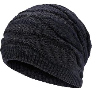 imageFlygo Mens Winter Warm Fleece Lined Knit Beanie Hat Slouchy Thick Skull CapNavy