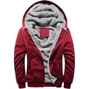 imageFlygo Womens Winter Thick Fleece Lined Zip Hoodie Sweatshirts Jacket Coat OutwearWine Red