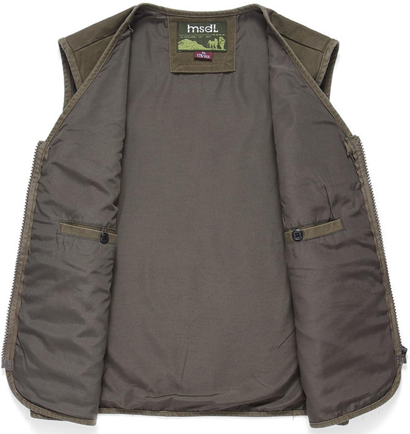 imageFlygo Mens 100 Cotton Outdoor Multiple Pockets Safari Fishing Journalist Vest Waistcoat Large CreamyWhite