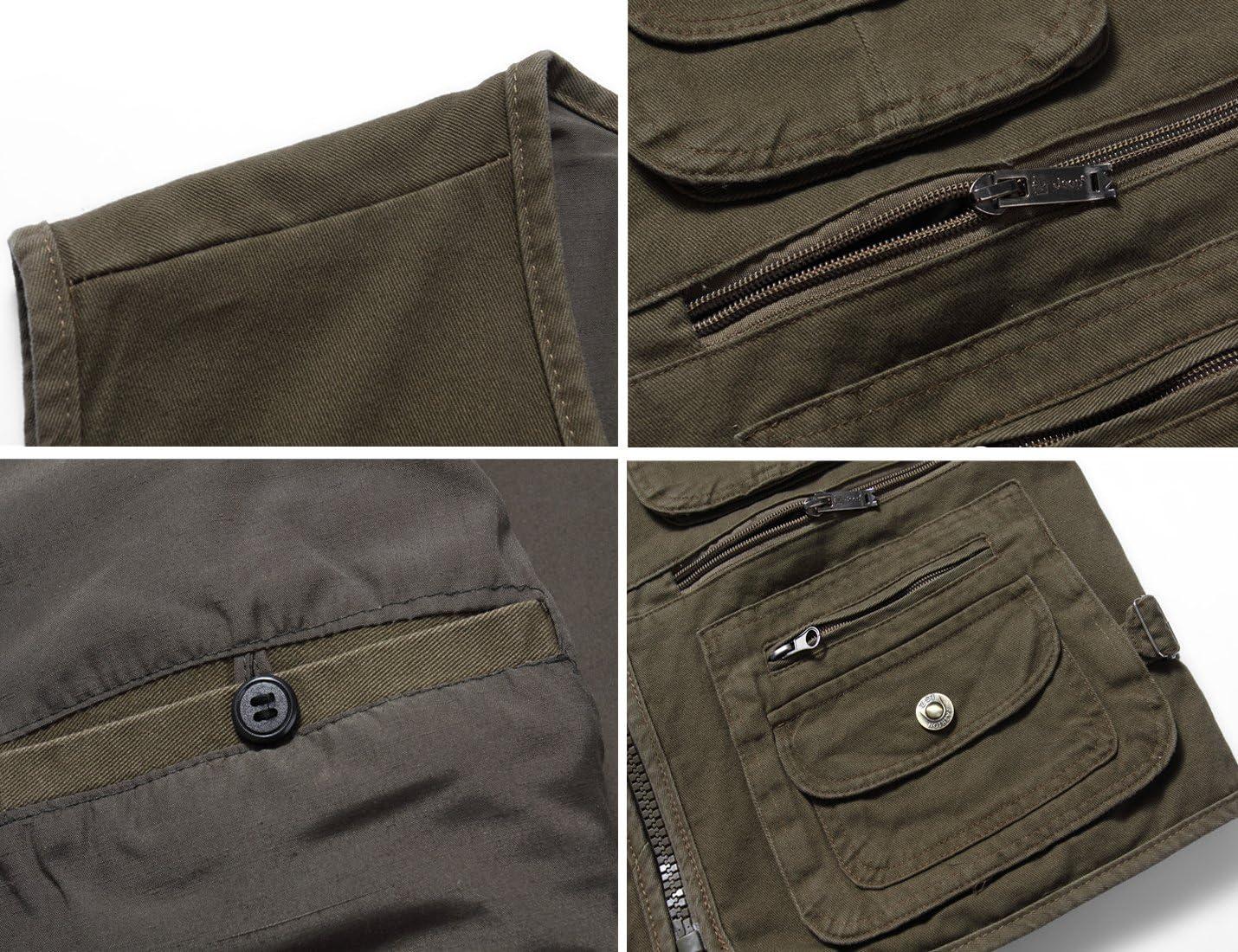 imageFlygo Mens 100 Cotton Outdoor Multiple Pockets Safari Fishing Journalist Vest Waistcoat Large CreamyWhite