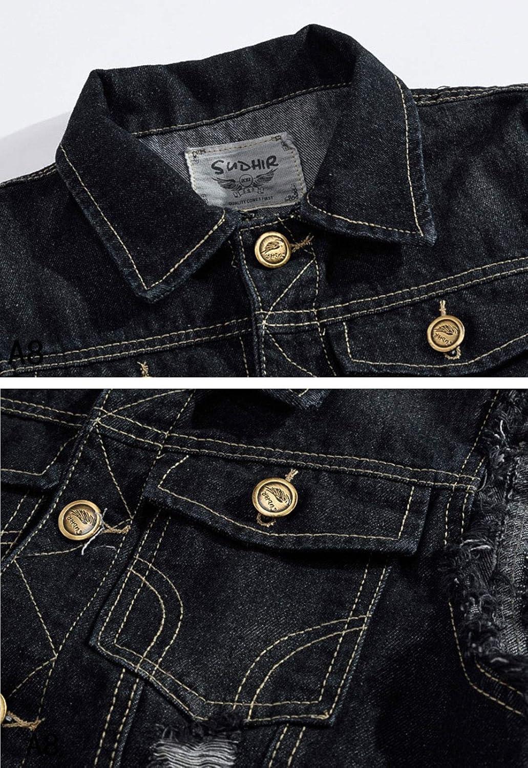 imageFlygo Mens Button Down Distressed Denim Vest Ripped Trucker Jean OutwearDark Blue